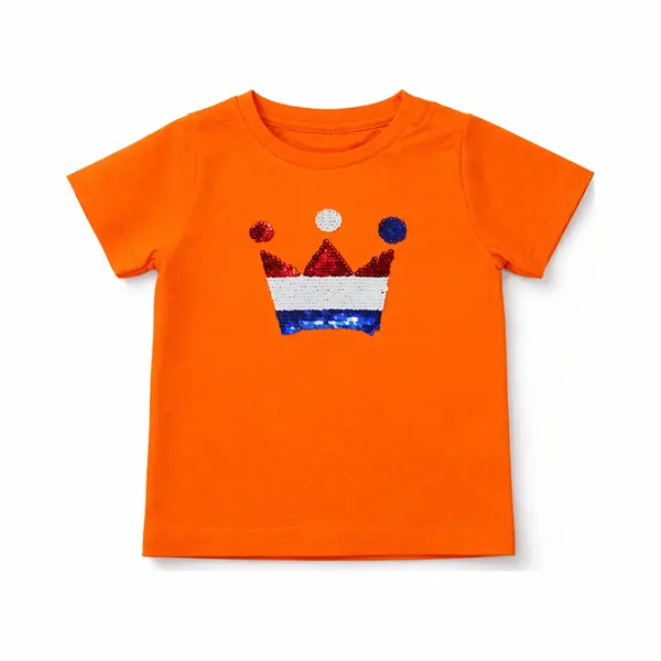 Starry Indigo - Oranje T-shirt Kinderen Kroontje Met Magic Sequence | Koningsdag | Holland | Ek-Wk-Olympische Spelen | Oranje | Kind 12-13 Jaar | Maat thumbnail