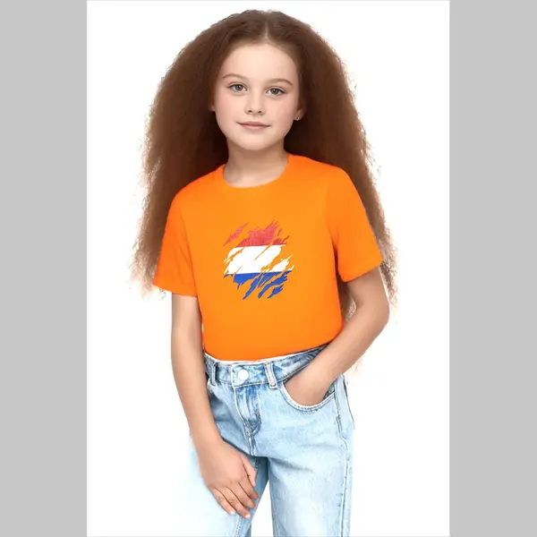 Starry Indigo Oranje T-shirt In Crack Print | | Koningsdag | Holland | Ek-Wk-Olympische Spelen | Oranje | Kind 5-6 Jaar | Maat 116 thumbnail