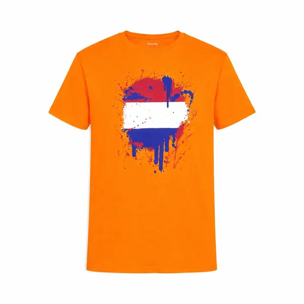Starry Indigo - Oranje Heren Paint Print T-Shirt - Koningsdag | Nederlands Elftal Voetbal | Korte Mouwen - Holland - Nederland – Ek-Wk-Olympische thumbnail