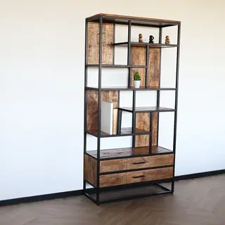 Lizzely Garden & Living Kast Industrieel Mangohout Xavi Bruin Mango Hout Wandkast 180cm Vakkenkast Mango Duurzaam