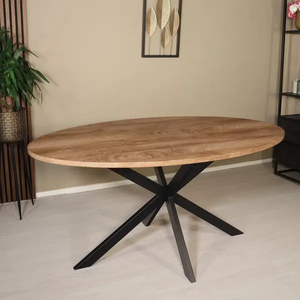 Lizzely Garden & Living Eettafel Ovaal 160cm Rato Lichtbruin Ovale Tafel Mdf Eetkamertafel thumbnail