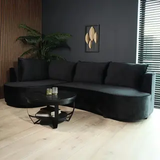 Lizzely Garden & Living Hoekbank Rond Lando 270cm Bank Met Ronding Zwart Velvet Bankstel Links Loungebank Hoeksalon Zetel