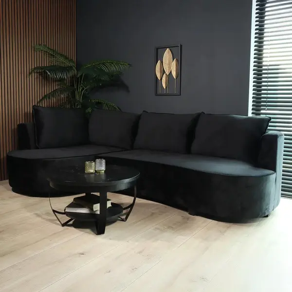 Lizzely Garden & Living Hoekbank Rond Lando 270cm Bank Met Ronding Zwart Velvet Bankstel Links Loungebank Hoeksalon Zetel thumbnail