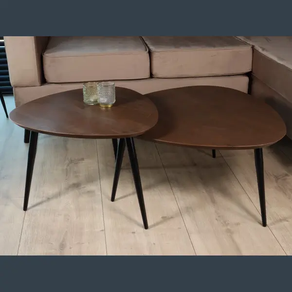 Lizzely Garden & Living Salontafel Organisch Set Van 2 Mangohout Leyla Walnoot Bruin Bijzettafel Organisch Mango Side Table thumbnail