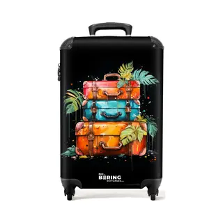 NoBoringSuitcases.com® Adults Luggage Suitcase Women And Men - Personalised Cabin Suitcase On Wheels - Graffiti - Suitcase With Ferns - 55x40x20cm -