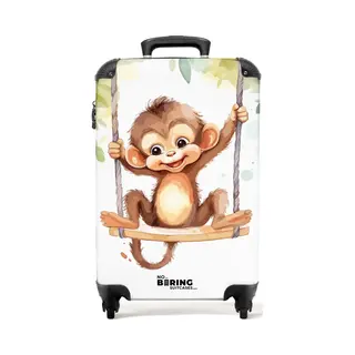NoBoringSuitcases.com® - Kinderkoffer - Kindertrolley Jongen En Meisje - Aapje In De Jungle - Handbagage Koffer Lichtgewicht - Reiskoffer Trolley