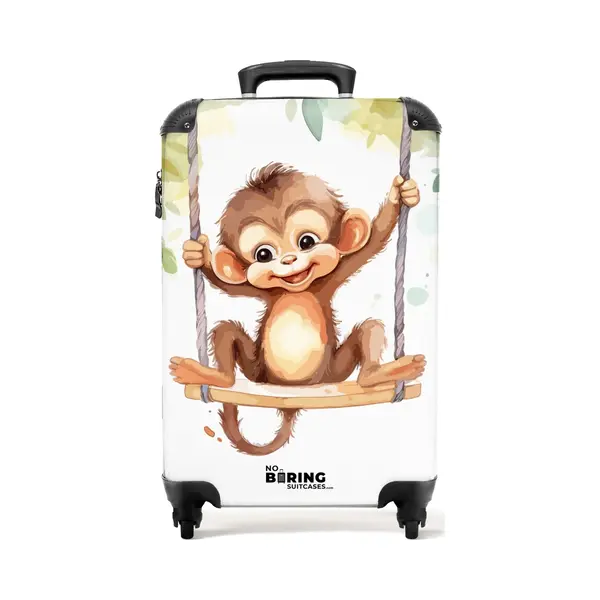 NoBoringSuitcases.com® - Kinderkoffer - Kindertrolley Jongen En Meisje - Aapje In De Jungle - Handbagage Koffer Lichtgewicht - Reiskoffer Trolley thumbnail