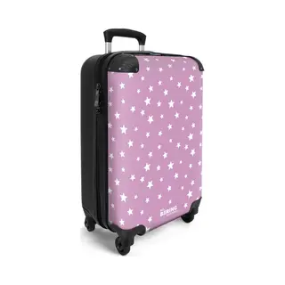 NoBoringSuitcases.com® - Handbagage Cabin Koffer Lichtgewicht - Reiskoffer Trolley - Witte Sterren Op Paarse Achtergrond - Rolkoffer Met Wieltjes -