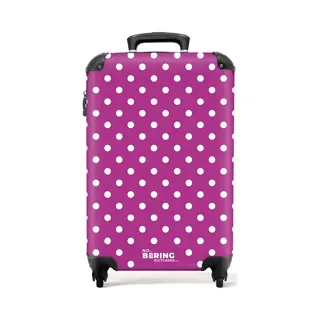NoBoringSuitcases.com® - Handbagage Koffer Lichtgewicht - Reiskoffer Trolley - Witte Stippen Op Paarse Achtergrond - Rolkoffer Met Wieltjes - Past