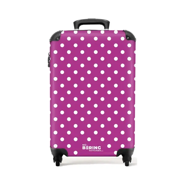 NoBoringSuitcases.com® - Handbagage Koffer Lichtgewicht - Reiskoffer Trolley - Witte Stippen Op Paarse Achtergrond - Rolkoffer Met Wieltjes - Past thumbnail