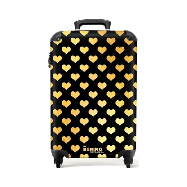 NoBoringSuitcases.com® - Handbagage Koffer Lichtgewicht - Reiskoffer Trolley - Gouden Hartjes Op Zwarte Achtergrond - Rolkoffer Met Wieltjes - Past thumbnail