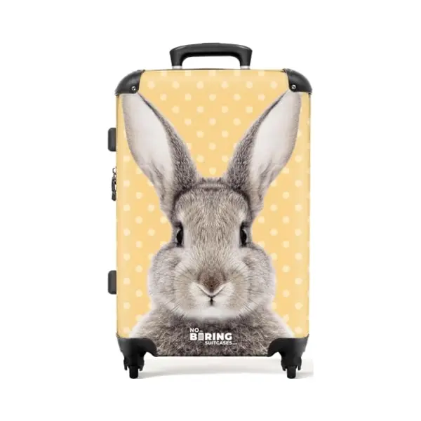 NoBoringSuitcases.com® - Koffer Groot - Rolkoffer Lichtgewicht - Konijn Portret Met Gele Achtergrond - Reiskoffer Met 4 Wielen - Grote Trolley Xl - thumbnail