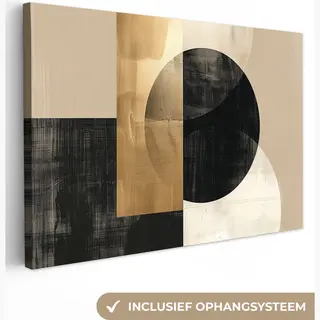 OneMillionCanvasses Canvas Schilderij 120x80 Cm - Wanddecoratie Abstract - Modern - Zwart - Goud - Muurdecoratie Woonkamer - Kamer Decoratie Modern - Abstracte