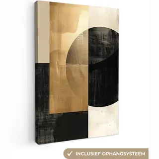 OneMillionCanvasses Canvas Schilderij 120x180 Cm - Wanddecoratie Abstract - Modern - Zwart - Goud - Muurdecoratie Woonkamer - Kamer Decoratie Modern - Abstracte