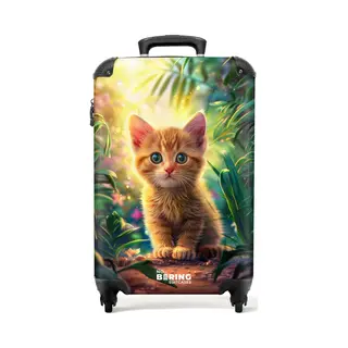 NoBoringSuitcases.com® - Kinderkoffer - Kindertrolley - Rode Kitte In De Groene Natuur - Handbagage Koffer Lichtgewicht - Reiskoffer Trolley -