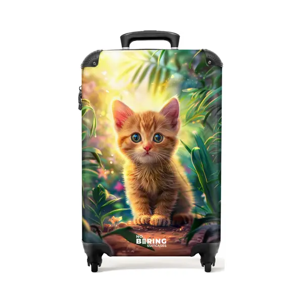 NoBoringSuitcases.com® - Kinderkoffer - Kindertrolley - Rode Kitte In De Groene Natuur - Handbagage Koffer Lichtgewicht - Reiskoffer Trolley - thumbnail