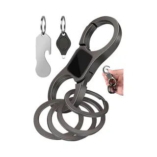 KeyAmor Luxe Metaal Dubbelzijdig Karabijnhaak Sleutelhanger Met Sleutelringen, Zaklamp, Flesopener & Winkelwagen Muntje - Musketon Keychain - Karabijn Haak