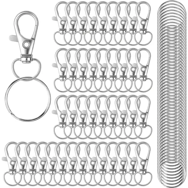 KeyAmor 50 Stuks Karabijnhaak Met 50 Sleutelringen - Musketonhaak Sleutelhangers Voor Volwassenen - Mini Diy Musketon En 25mm Ringetjes - Auto Klein Carabiner thumbnail