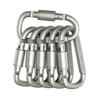 KeyAmor 6 Stuks 80mm Karabijnhaken Met Schroefsluiting, Sleutelringen - Carabijn Sleutelhangers - Zwarte Musketonhaak - Musketon D-vorm Carabiner - Grote