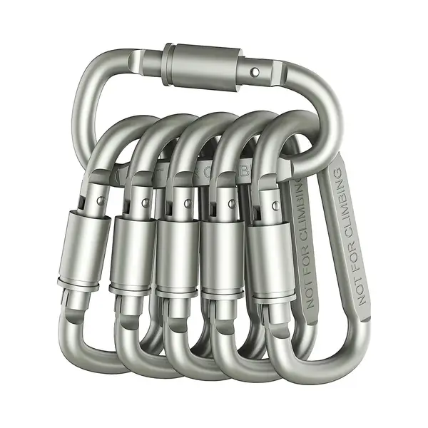 KeyAmor 6 Stuks 80mm Karabijnhaken Met Schroefsluiting, Sleutelringen - Carabijn Sleutelhangers - Zwarte Musketonhaak - Musketon D-vorm Carabiner - Grote thumbnail