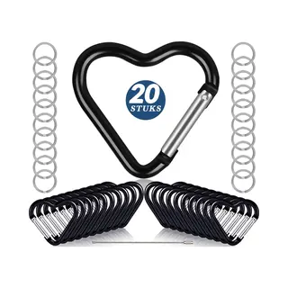 KeyAmor 20 Stuks Hart-vorm Karabijnhaken Met 20 Sleutelringen - Musketonhaak - Carabijn Sleutelhangers - Musketon Hartjes Carabiner - Grote Karabijn Haak -