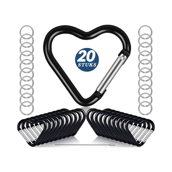 KeyAmor 20 Stuks Hart-vorm Karabijnhaken Met 20 Sleutelringen - Musketonhaak - Carabijn Sleutelhangers - Musketon Hartjes Carabiner - Grote Karabijn Haak - thumbnail