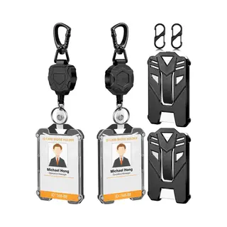 KeyAmor 2 Stuks Heavy-Duty Uittrekbare Sleutelhanger Met Pasjeshouders - Trekkoord Pashouder Voor Dames/Heren - Broekclip Badgehouder 80cm Intrekbaar -