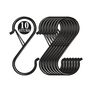 KeyAmor 10 Stuks Zwart Metaal S Haken Met Veiligheidssluiting - 10cm Lengte - Ophanghaken - Haakjes Voor Keuken, Badkamer & Tuin - Kledinghangers - Jashaak