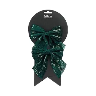 Mica Decorations Kerst Ornamenten Strikken - 2x St - Groen Met Glitter - 12 X 13 Cm - Kerstboomstrikjes