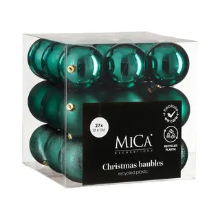 Mica Decorations Kerstballen Set - 27 Stuks - Ø8 Cm - Onbreekbaar - Petrol