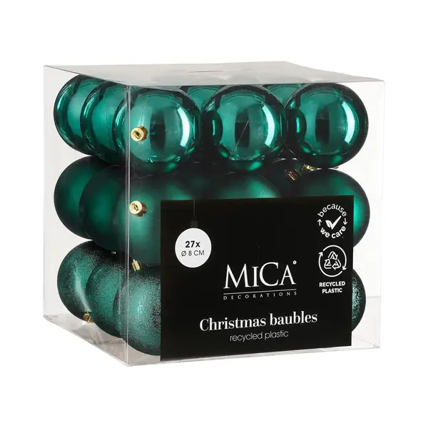 Mica Decorations Kerstballen Set - 27 Stuks - Ø8 Cm - Onbreekbaar - Petrol thumbnail