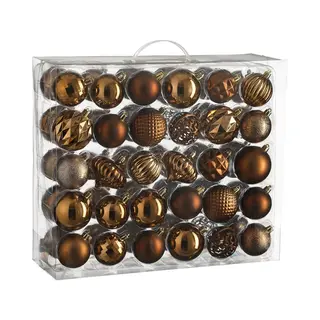 Mica Decorations Christmas Baubles Set - 60 Pieces - Ø7 Cm - Unbreakable - Brown