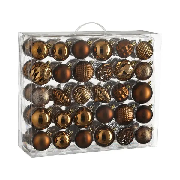 Mica Decorations Christmas Baubles Set - 60 Pieces - Ø7 Cm - Unbreakable - Brown thumbnail