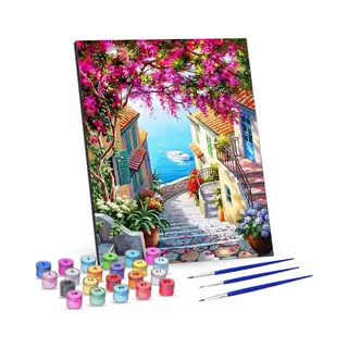Rubye® Schilderen Op Nummer Volwassenen – Zeezicht – Inclusief Penselen – Canvas Schildersdoek Zonder Frame – Kleuren Op Nummer – 40x50cm
