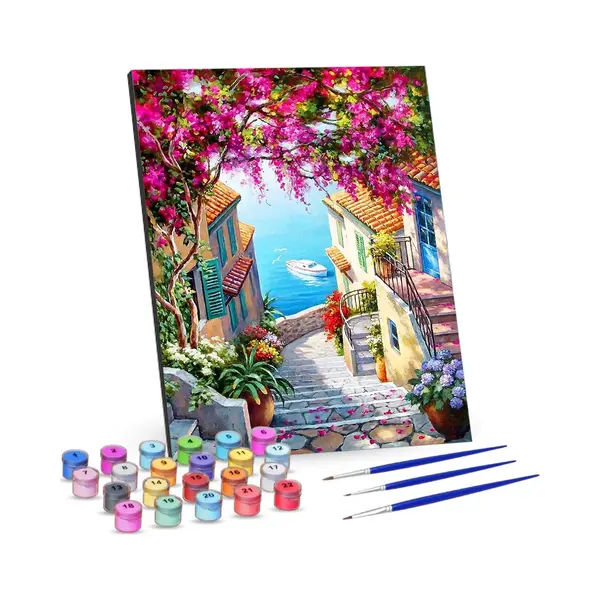 Rubye® Schilderen Op Nummer Volwassenen – Zeezicht – Inclusief Penselen – Canvas Schildersdoek Zonder Frame – Kleuren Op Nummer – 40x50cm thumbnail