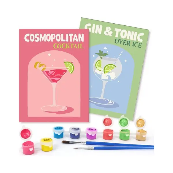 Rubye® Malen Nach Zahlen Erwachsene - Gin Tonic - Cocktails - Inklusive Farbe Und Pinsel - Leinwand Maltuch - Farbe Nach Zahlen - Doppelset - 15x20cm thumbnail