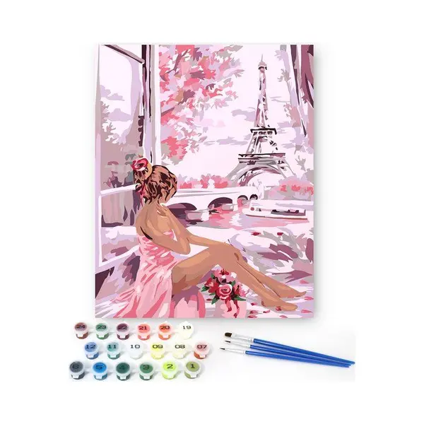 Rubye® Malen Nach Zahlen Erwachsene - Pink Paris - Inklusive Farbe Und Pinsel - Leinwand Malerei Leinwand - Farbe Nach Zahlen - 40x50cm thumbnail
