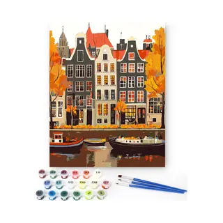 Rubye® Schilderen Op Nummer Volwassenen – Grachtenpand – Inclusief Verf En Penselen – Canvas Schildersdoek - Kleuren Op Nummer - 40x50cm