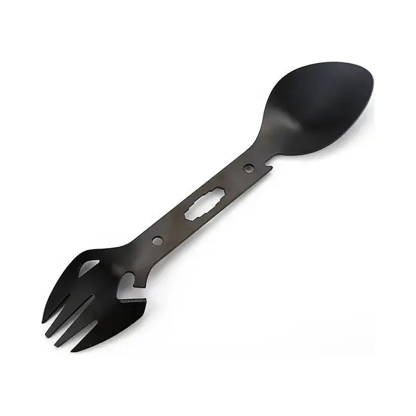 Rvs Multifunctioneel Bestek - Lepel, Vork, Mes En Flesopener Set - Alles In één Bestek – Multifunctionele Tool Voor Outdoor – Handig Voor Op De thumbnail