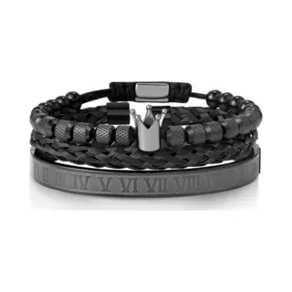 Malinsi® Armband Heren King Set Van 3 - Compleet Rvs 21 Cm - Armbandje Mannen Zwart