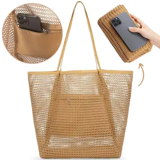 Boncy® Strandtas Met Ritssluiting Xl - Grote Opvouwbare Schoudertas Tote Bag Voor Het Strand - Rieten Strandtassen Voor Dames & Mannen - Xxl