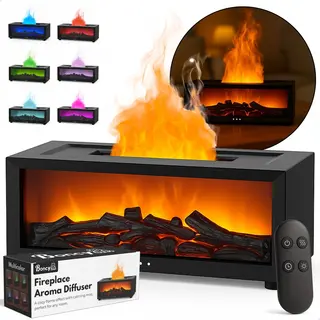 Boncy® Fireplace Aroma Diffuser – Luchtbevochtiger Aromadiffusers Met 9 Licht-opties & Afstandsbediening – Geurverspreider Vernevelaar –