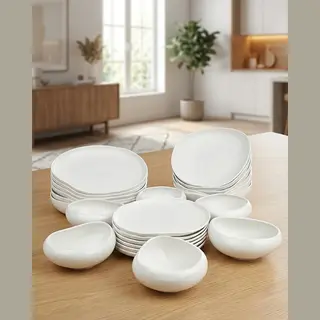 Oz Home Bavary Capital Servies 24-delig - Porselein - Organische Vorm - Wit - Serviesset Voor 6 Personen