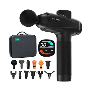 Vivid Green - Pro Massage Gun 12 Accessoires - Apparaat - Sport En Relax Massage - Draadloos � Professioneel - 12 Mm - 2500 MAh � Zwart