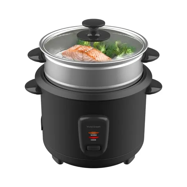 Rijstkoker Met Stoommand - 1L - 5 Porties - Warmhoudfunctie - Antiaanbaklaag - Rice Cooker - Zwart - Vivid Green thumbnail