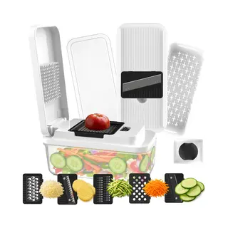 Groentesnijder Multifunctioneel & Mandoline Keukensnijder - 13-delig - Uienhakker Met Opvangbak 1, 3L - Inclusief Bewaardeksel - Wit - Vivid Green