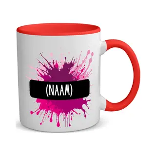 Akyol - Verfvlek Roze/paars Met Je Eigen Naam Koffiemok - Theemok - Rood - Verven - Iemand Die Houdt Van Schilderen Of Kunst - Kunstenaars - Kunst