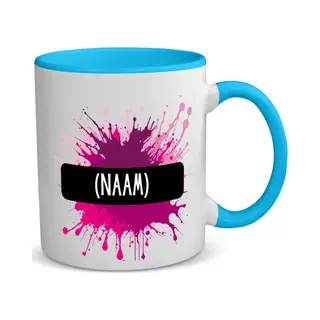 Akyol - Verfvlek Roze/paars Met Je Eigen Naam Koffiemok - Theemok - Blauw - Verven - Iemand Die Houdt Van Schilderen Of Kunst - Kunstenaars - Kunst