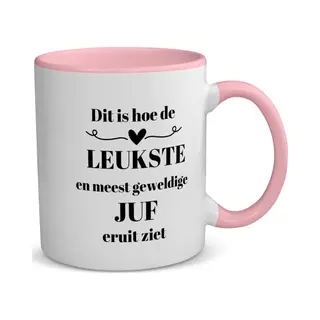 Akyol - Dit Is Hoe De Leukste En Meest Geweldige Juf Eruit Ziet Koffiemok - Theemok - Roze - Juf - Leraressen - Verjaardag - Cadeautje Voor Juf - Juf