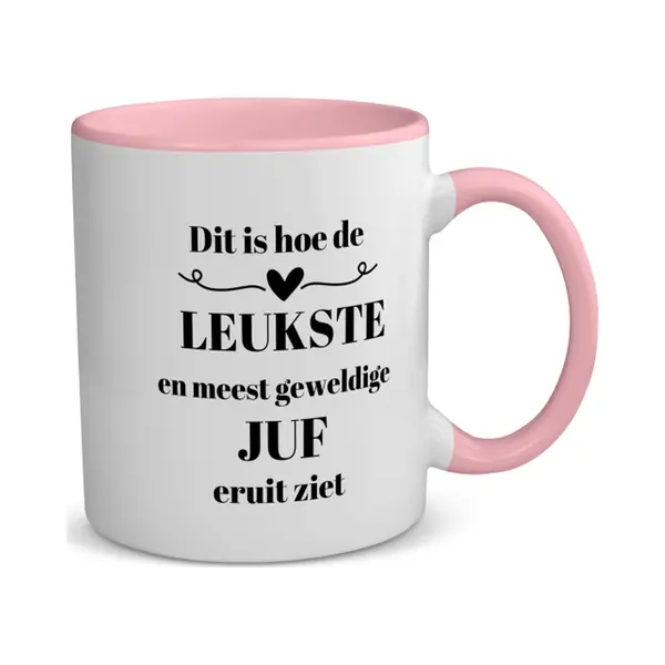 Akyol - Dit Is Hoe De Leukste En Meest Geweldige Juf Eruit Ziet Koffiemok - Theemok - Roze - Juf - Leraressen - Verjaardag - Cadeautje Voor Juf - Juf thumbnail